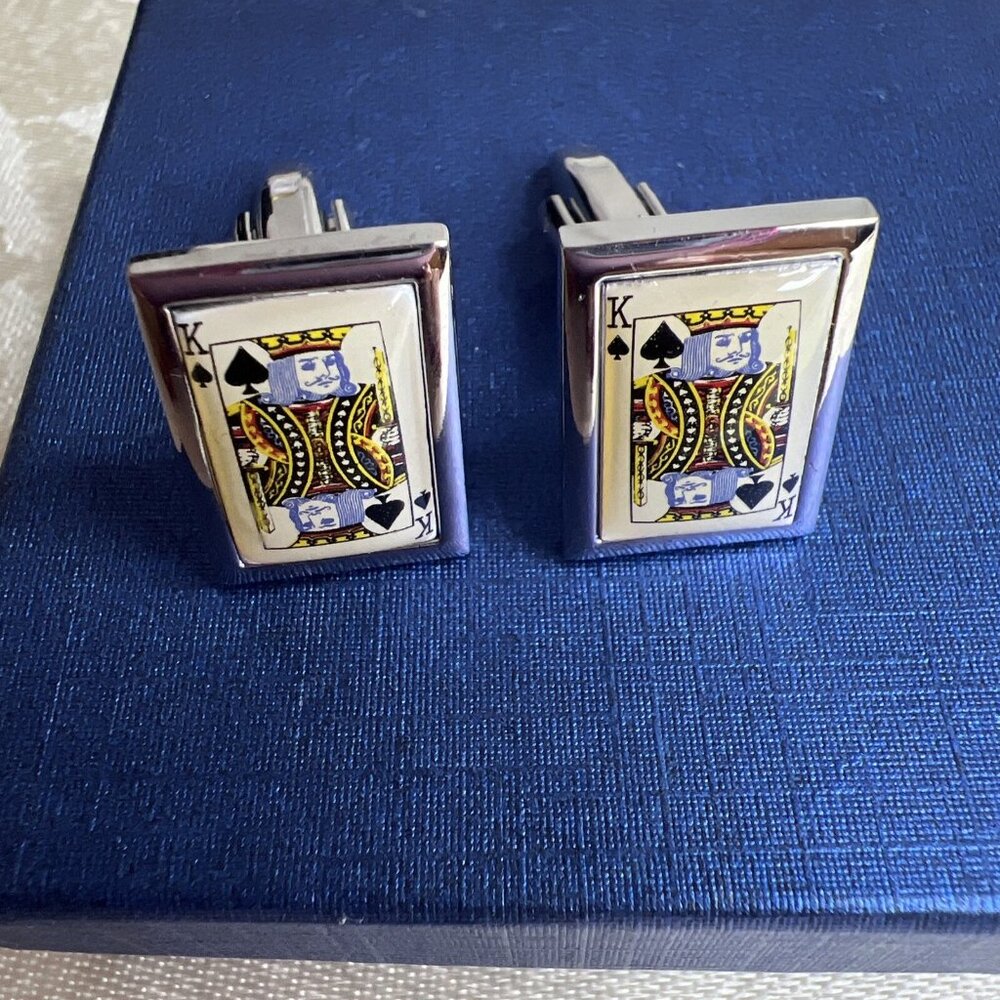 Cards-Kings Of Spades ‎ Designed Cufflinks Onyx-Art